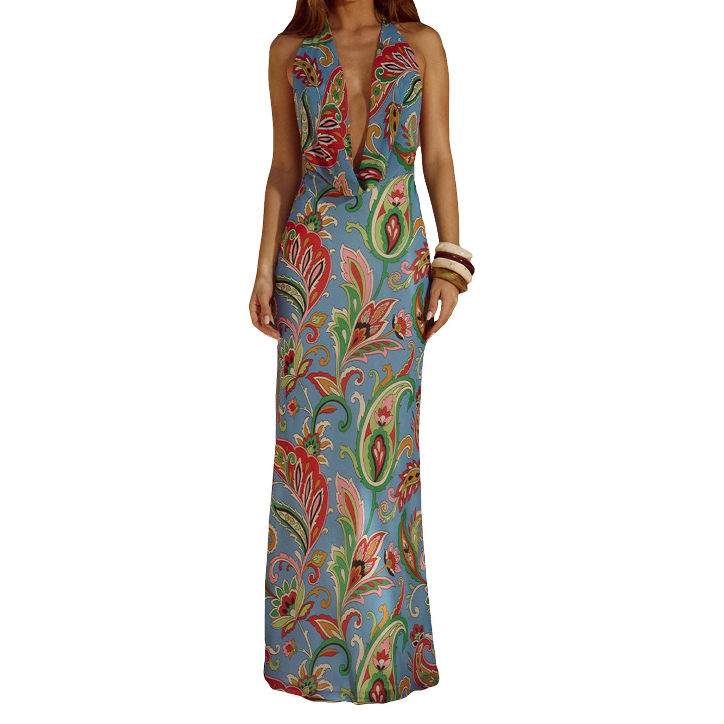 Floral V-Neck Sleeveless Maxi Dress