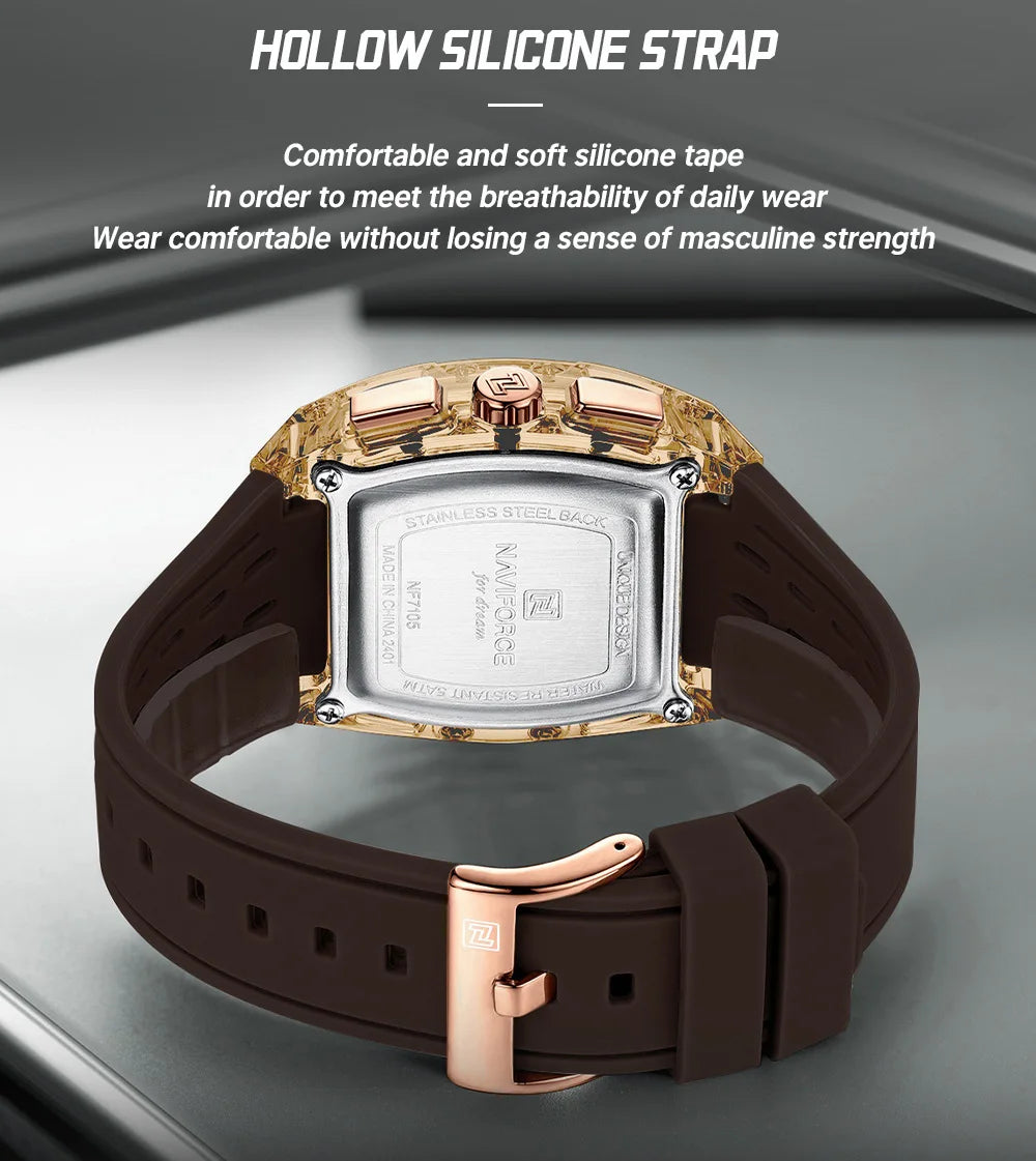 Men's Sport Chronograph – Waterproof Silicone Strap Tonneau Watch