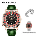 HANBORO Men's Fully Automatic Mechanical Watch Casino Wheel Rotating Dial Luxury Rose Gold Unique Personalized Watch