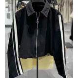 2024 New Women Casual Black Trousers Suits Sports Short Jacket + Female Vinatge Black White Patchwork Baggy Pants Street