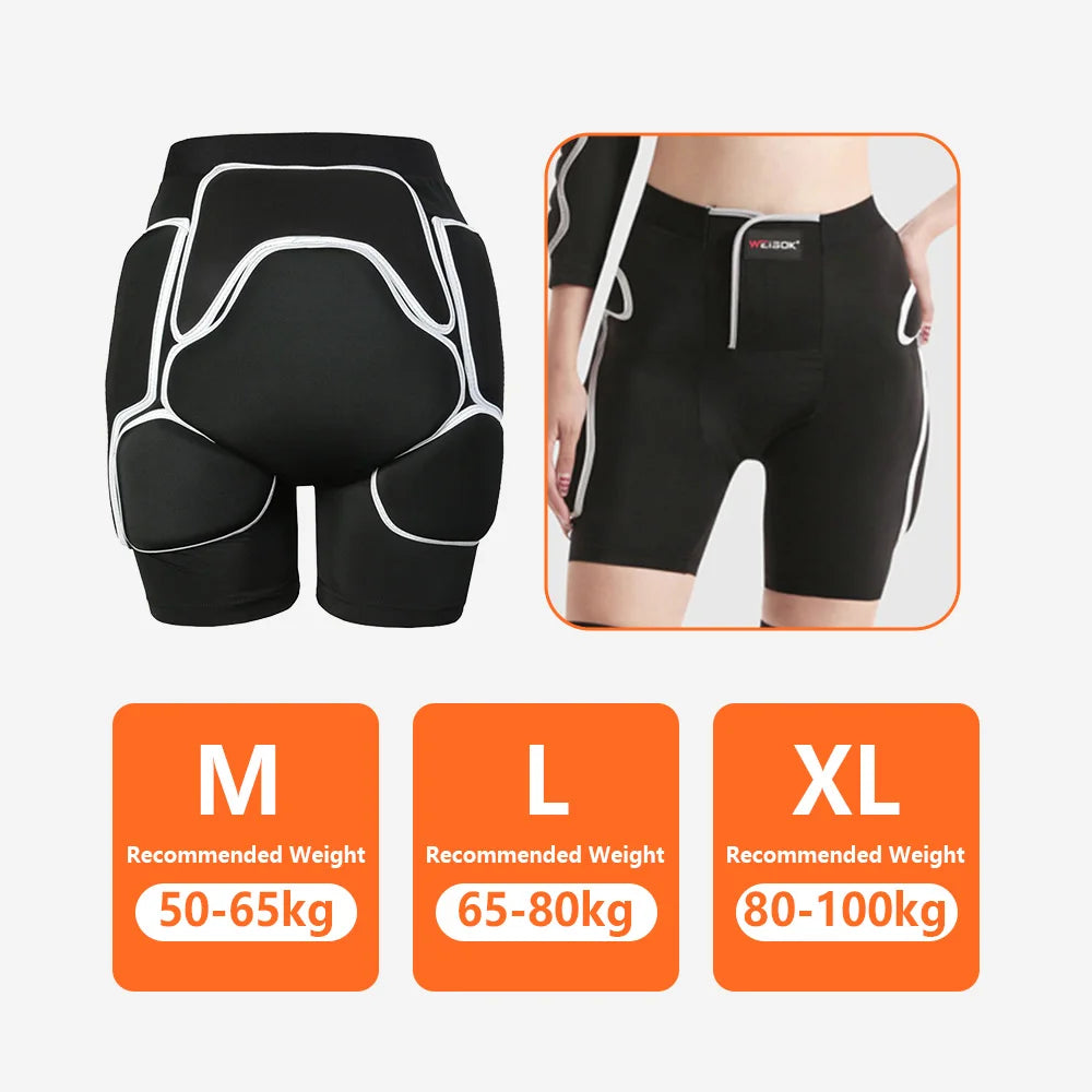 Adults Tailbone Hip Butt Pad 3D Hip Protector Padded Shorts for Ski Snowboarding