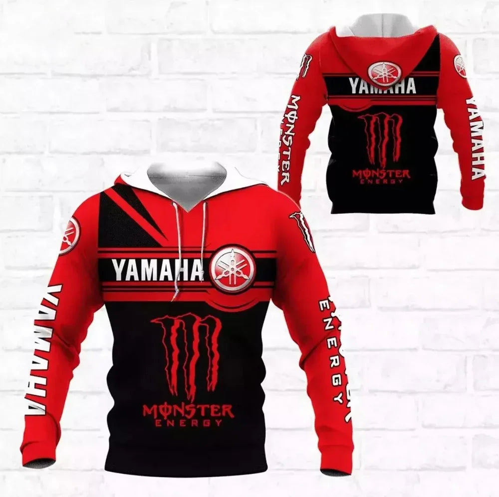 Yamaha men's 3D printed motorcycle hooded pullover shirt, suitable for street wear and motorcycle riding