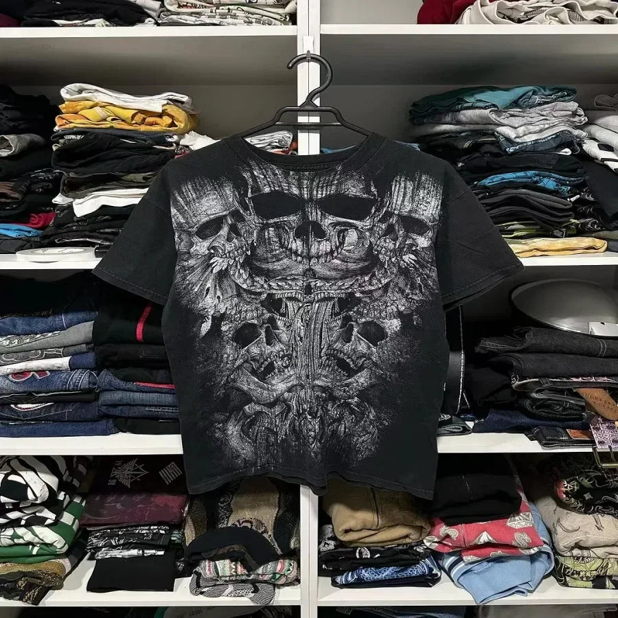Y2K Grunge Oversized Skull Graphic Tee
