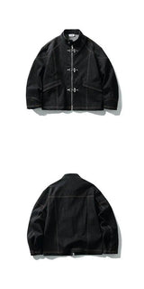 American Vintage Denim Jacket Men Stand Collar Cotton Spring Metal Button Splicing Regular Fit Streetwear Trendy Casual Outwear