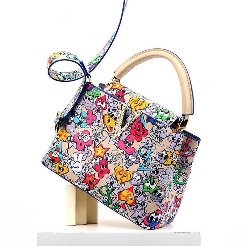 Ins Famous Fashion Classic Printed PU Leather Women's Handbags – Luxury Elegant Shoulder Crossbody Top Handle Bag
