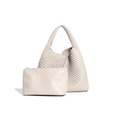 2025 Women Bag Luxury PU Leather Handbag Lady Fashion Handmade Knitting Tote Female Hand-woven Basket Shoulder Bag with Purse