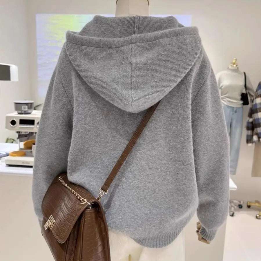 Women’s Heart Embroidery Oversized Knitted Cardigan – USA Made Warm Winter Hoodie