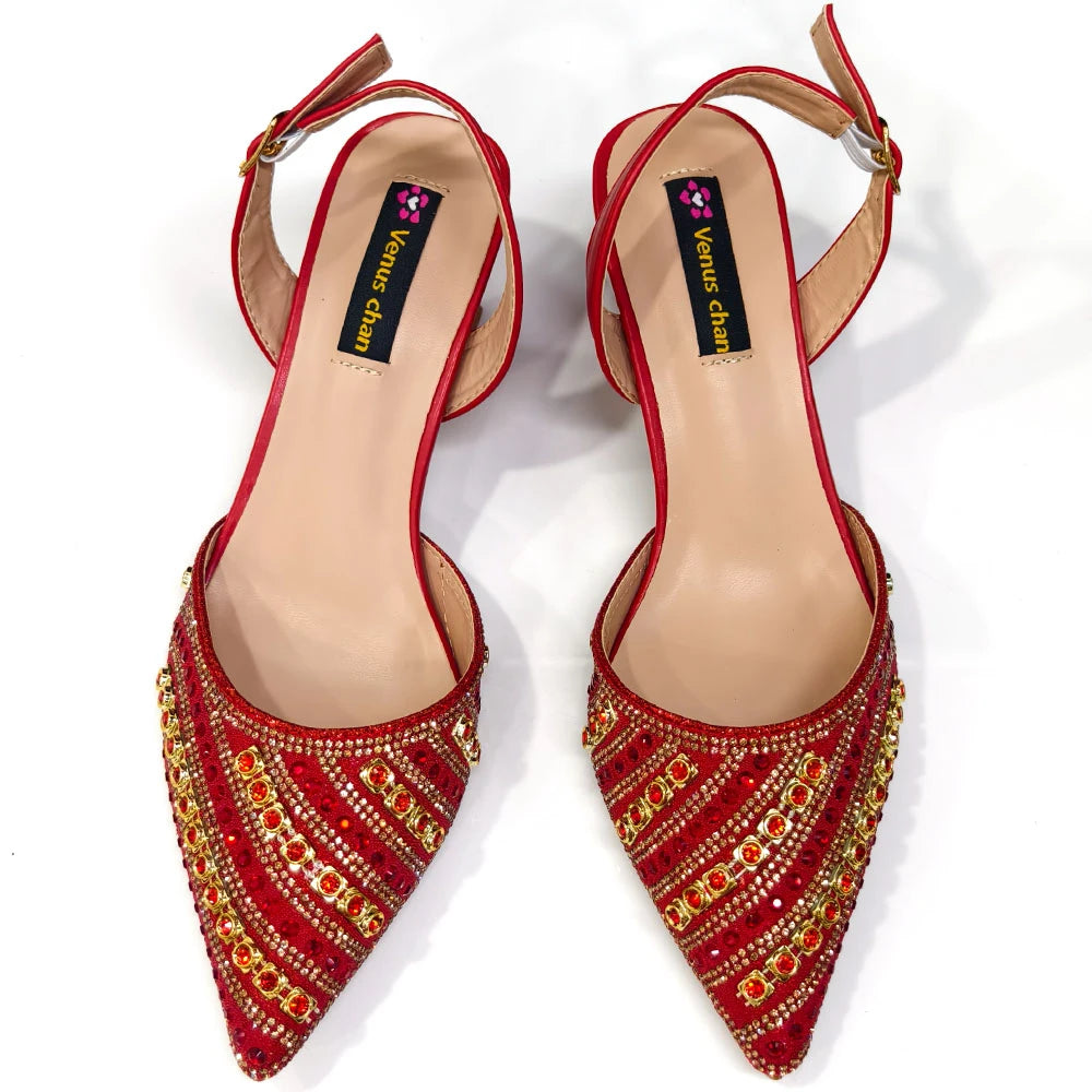 Rhinestone Pointed-Toe Slingback Heels & Bag Set