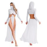 Women’s Hooded Mask Sheer Maxi Dress