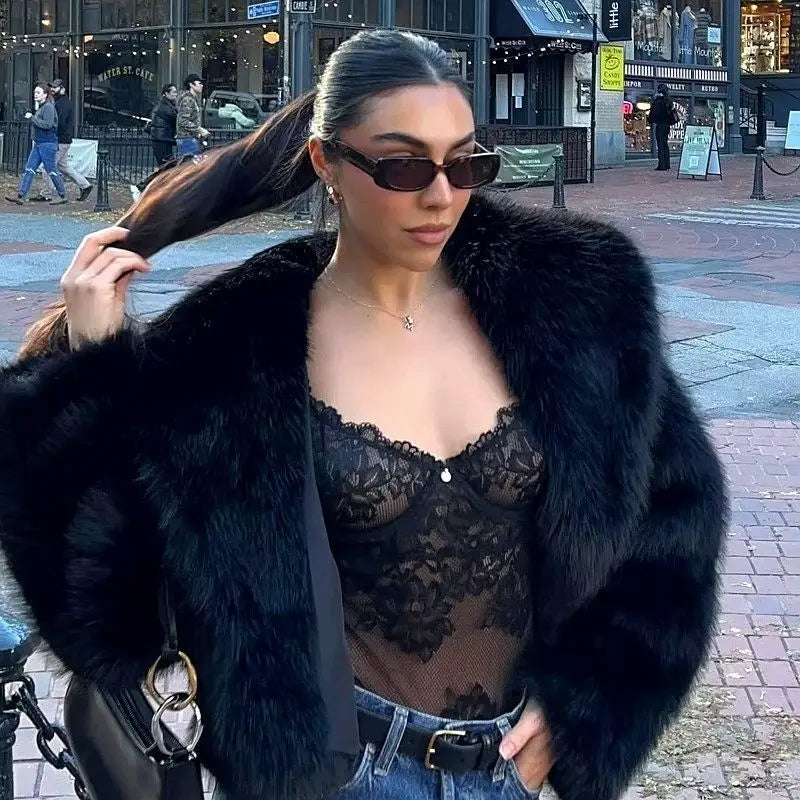 Gradient Faux Fox Fur Overcoat