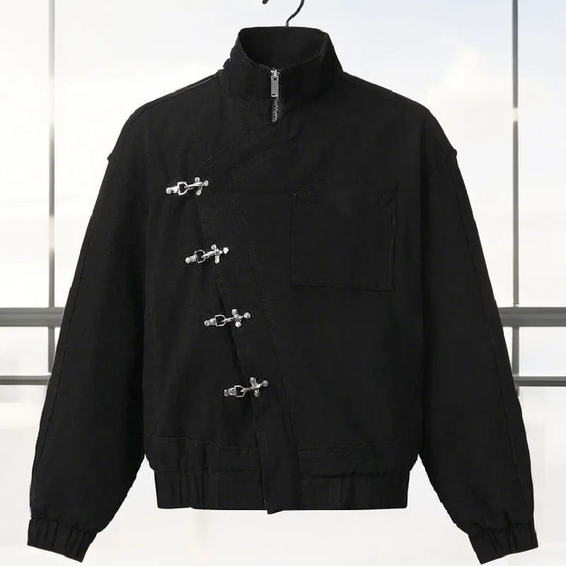 Stylish Girl Stand Collar Street Jacket Personality Button Zipper Solid Jacket Date Commuter Clothing Female New Casual Clothes