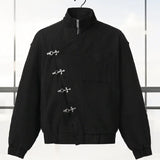 Stylish Girl Stand Collar Street Jacket Personality Button Zipper Solid Jacket Date Commuter Clothing Female New Casual Clothes