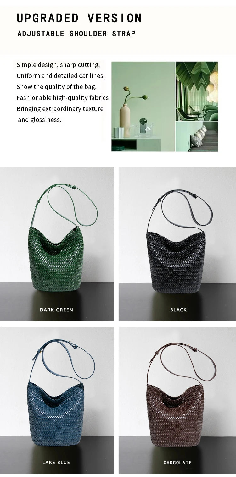Luxury Women's Shopping Bag New High-End Hand-Woven Leather Bucket Bag Large-Capacity Shoulder Messenger Bag Commuter Tote Bag