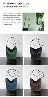 Luxury Women's Shopping Bag New High-End Hand-Woven Leather Bucket Bag Large-Capacity Shoulder Messenger Bag Commuter Tote Bag