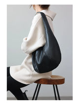 JAZZQ Soft Cowhide Leather Hobo Tote | Hand-Woven Detail