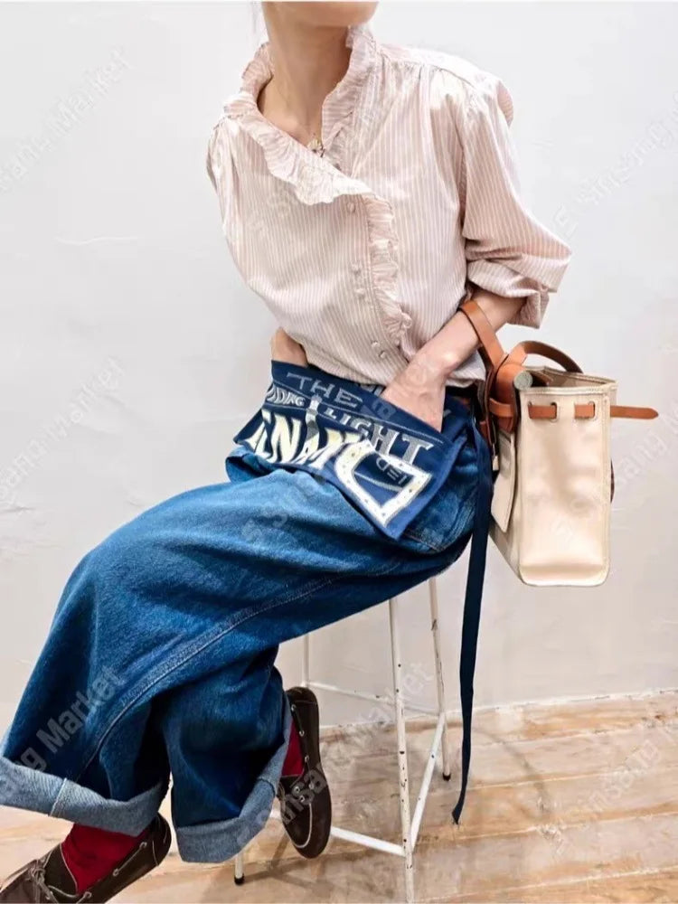 Vintage Letter Print Canvas Waist Bag for Women Multifunctional Crossbody Bag, Casual Apron Chest Bag, Streetwear Fanny Pack