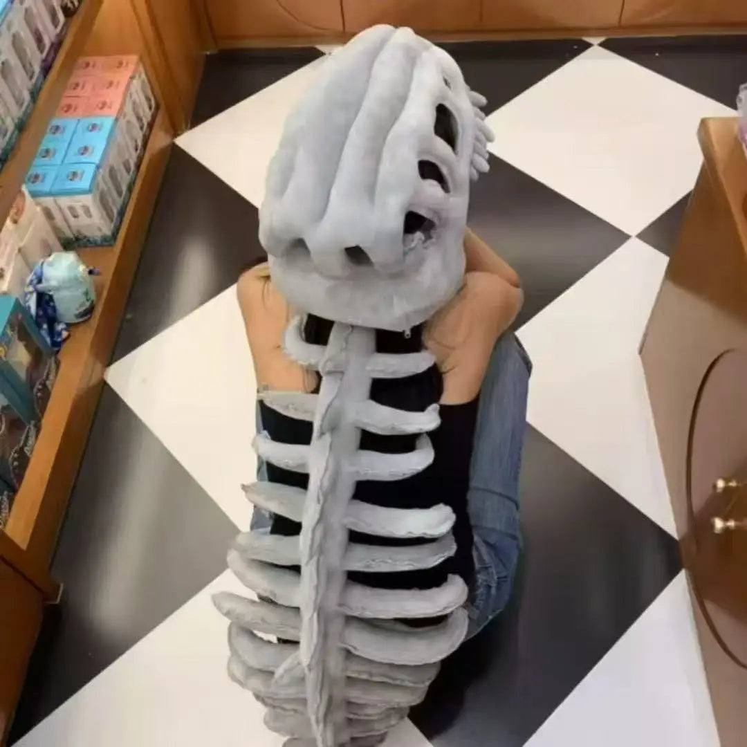 115cm Cosplay Wearable Dinosaur Skeleton Headgear Funny Party Decor Doll Soft Stuffed Animal Soft Plush Halloween Game Prop Gift