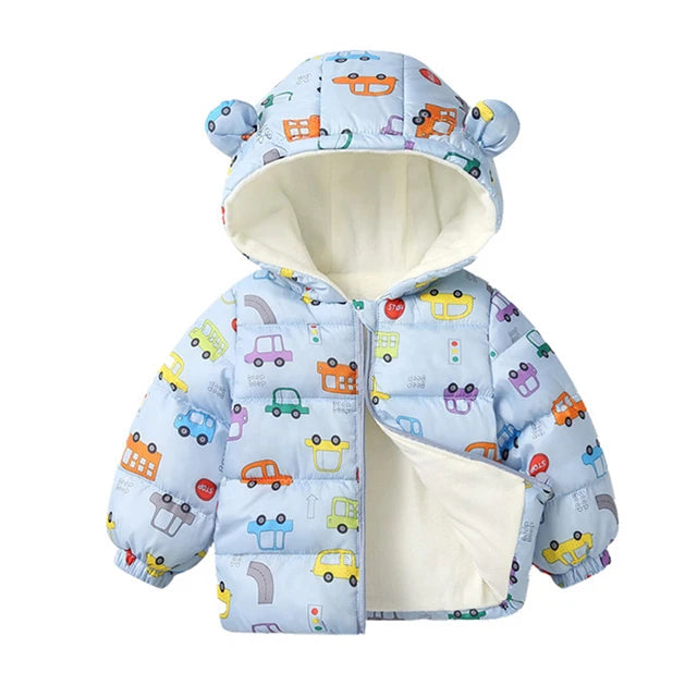Kids’ Plush Cartoon Hooded Jacket