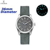 Cronos Men Watch 36mm Automatic PT5000 Miyota 9015 Movement Wristwatches White Dial Birch Pattern Sapphire 10 ATM L6048M