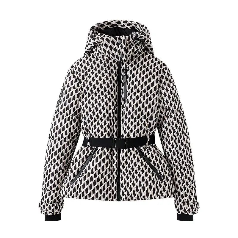 Women's Hooded Winter Parka – Insulated Mid-Waist Jacket with Adjustable Belt