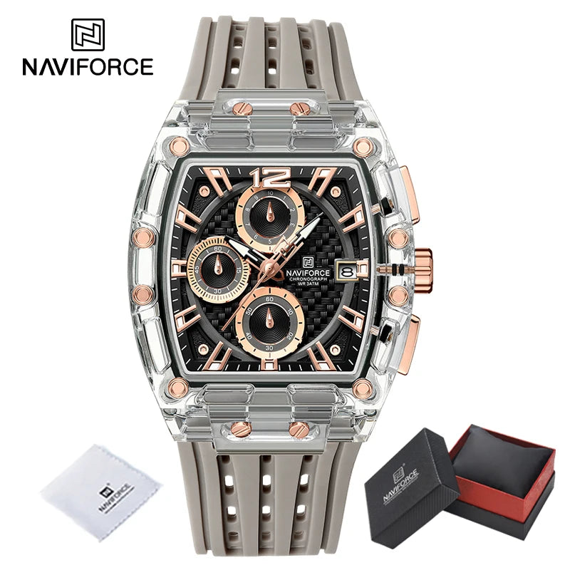 Men's Sport Chronograph – Waterproof Silicone Strap Tonneau Watch