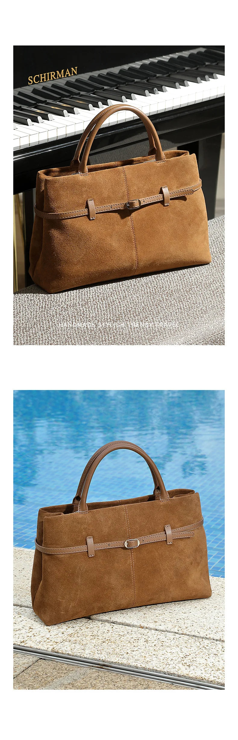 Oversized Suede Leather Briefcase Spacious Handheld Shoulder Crossbody Bag Women Slouchy Commuting Premium Light Luxury Handbag