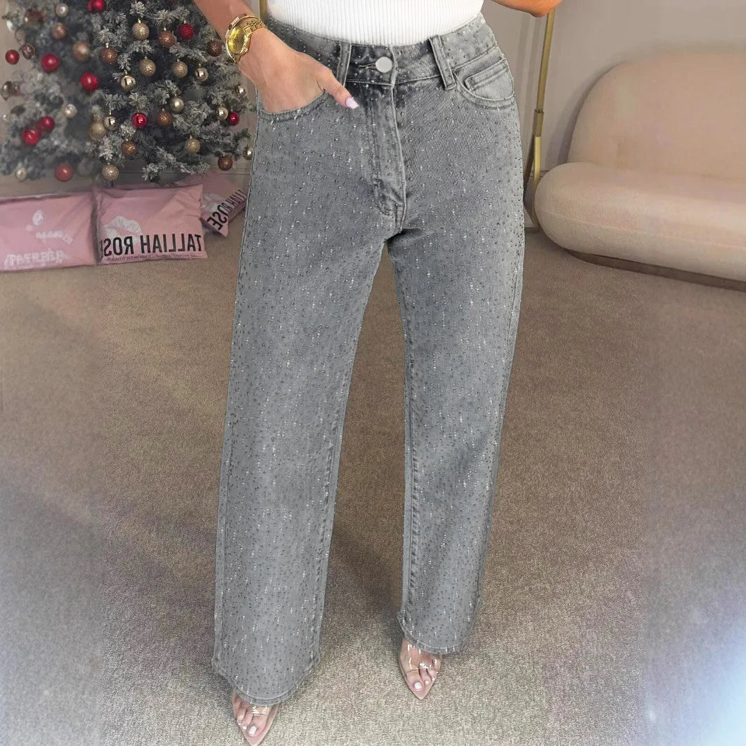 Women's High-Waist Stretch Straight Jeans | Distressed Denim