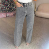 Women's High-Waist Stretch Straight Jeans | Distressed Denim