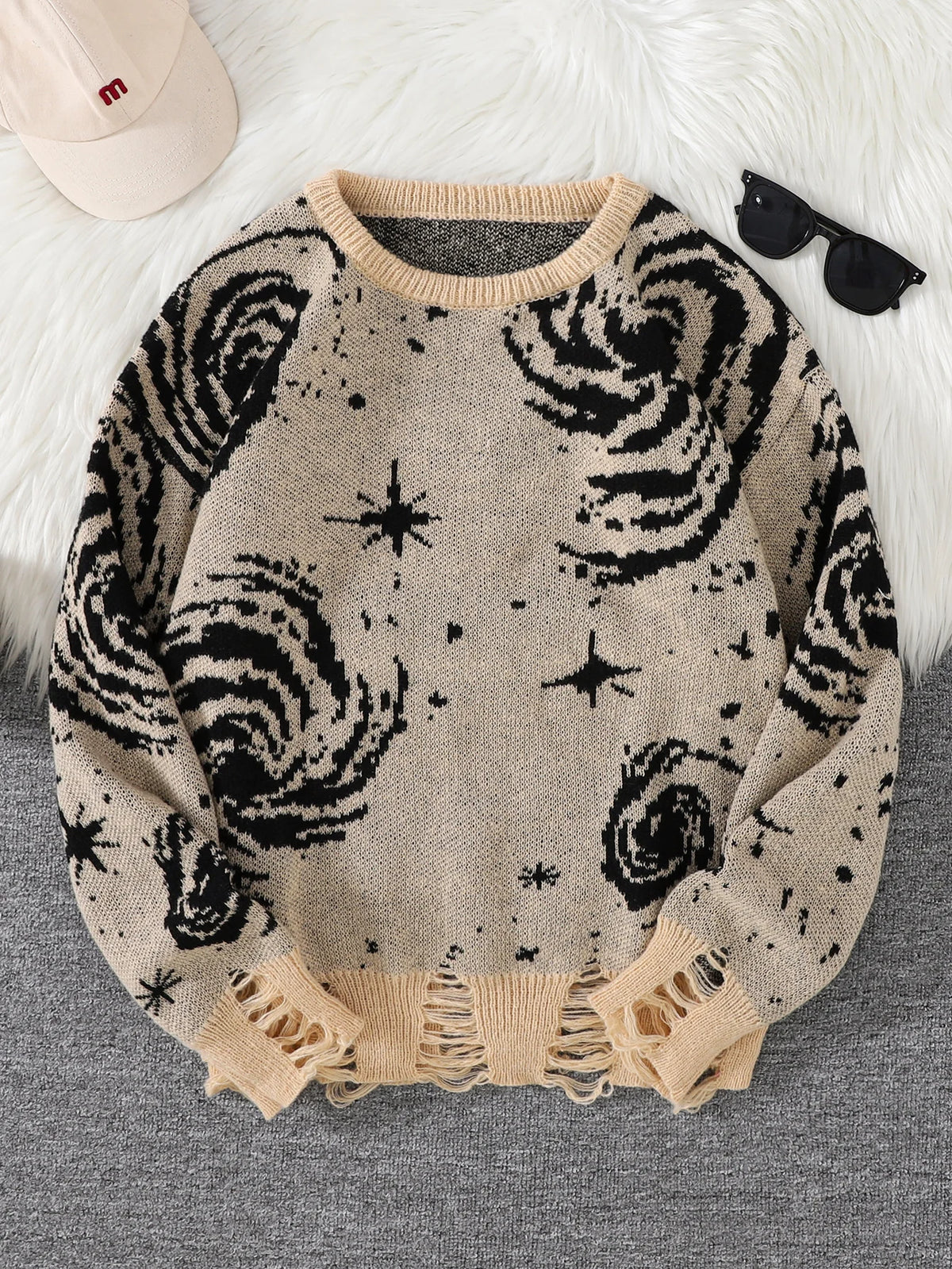 Men's Abstract Star Knit Crew Neck Sweater