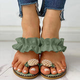 Women's Bohemian Flat Sandals — Pearl & Pineapple Detail Beach Slides