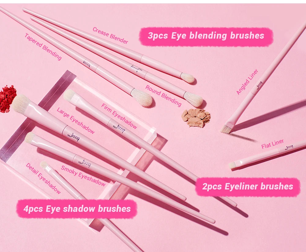 Jessup Pink Makeup Brushes Set 14pcs Make up Brushes Premium Vegan Foundation Blush Eyeshadow liner Powder Blending Brush,T495