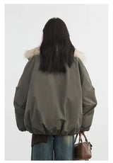 Women's Hooded Down Jacket with Faux Fur Collar