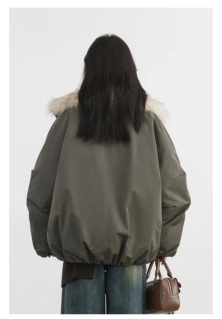 Women's Hooded Down Jacket with Faux Fur Collar