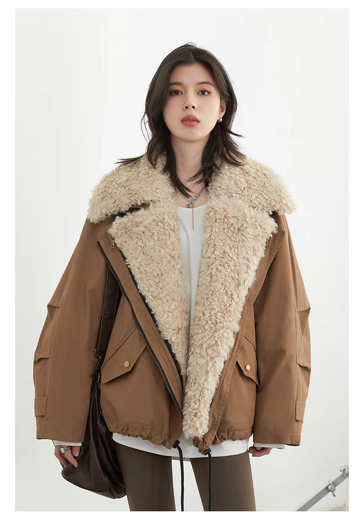 Women's Retro Motorcycle Cotton Jacket - Warm Winter Coat