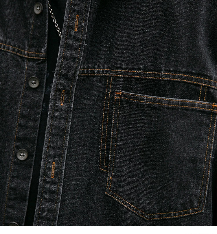 Mens High Quality Custom Weave Slub Deconstructed Patchwork Denim Shirt Trendy Distressed Wash Streetwear Casual Long Sleeve