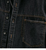 Mens High Quality Custom Weave Slub Deconstructed Patchwork Denim Shirt Trendy Distressed Wash Streetwear Casual Long Sleeve