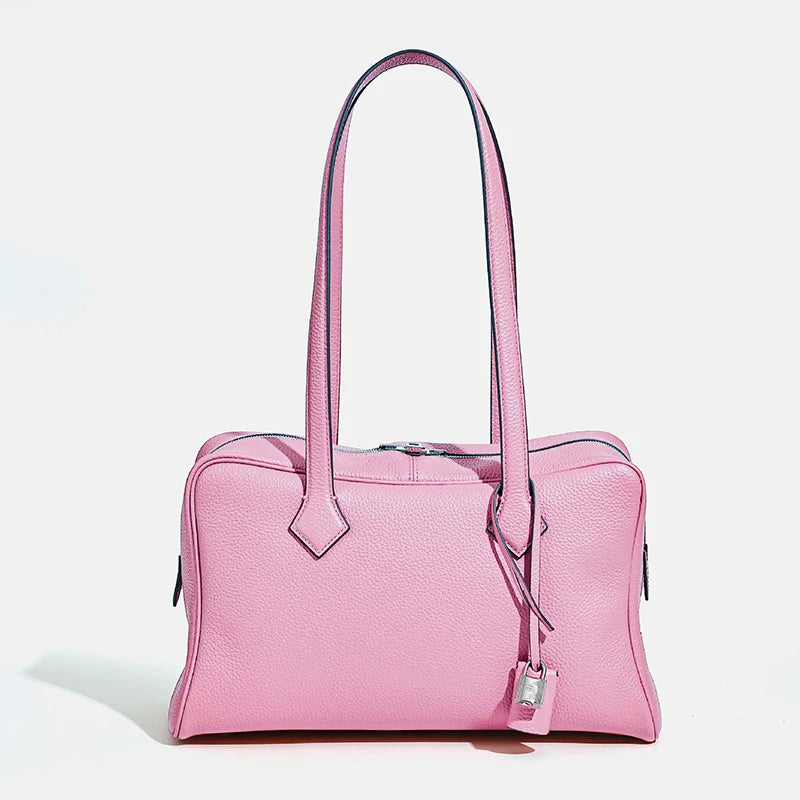 2026 Spring Luxury Brand Genuine Leather Women Bags Cowhide Casual Totes Women Handbags Fashion Silver Lock Shoulder Bags Woman