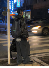 Men’s Oversized Hooded Faux Leather Jacket