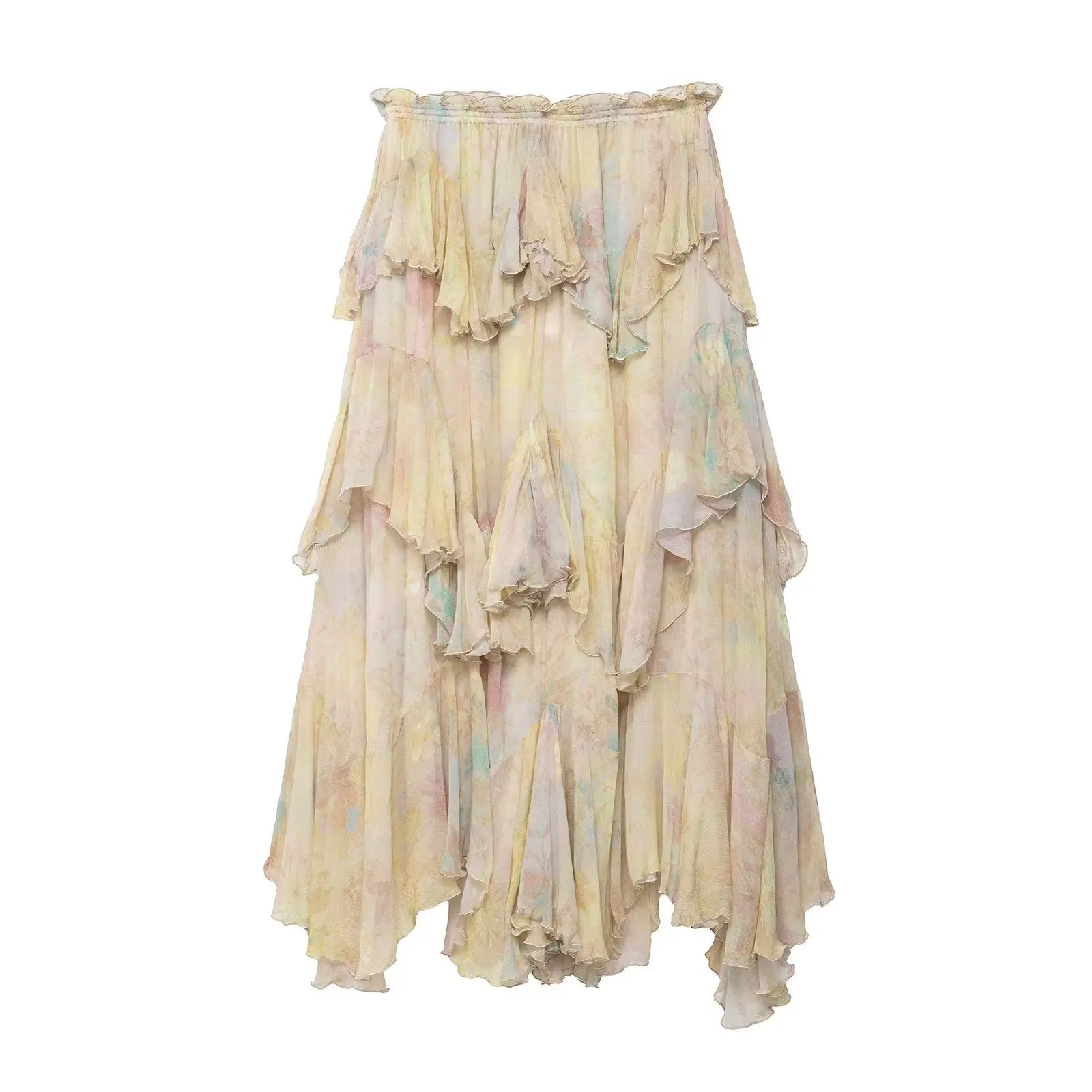 KONDALA Floral Tiered Chiffon Maxi Skirt – Boho Elegance