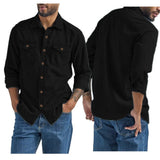 Men's Denim Shirt Slim Fit Light Blue Long Sleeve Casual Top with Two Chest Pockets Button Front Copper Buttons Washed Gray