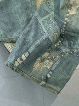 3D Pearl Chain Trompe L'Oeil Straight-Leg Jeans