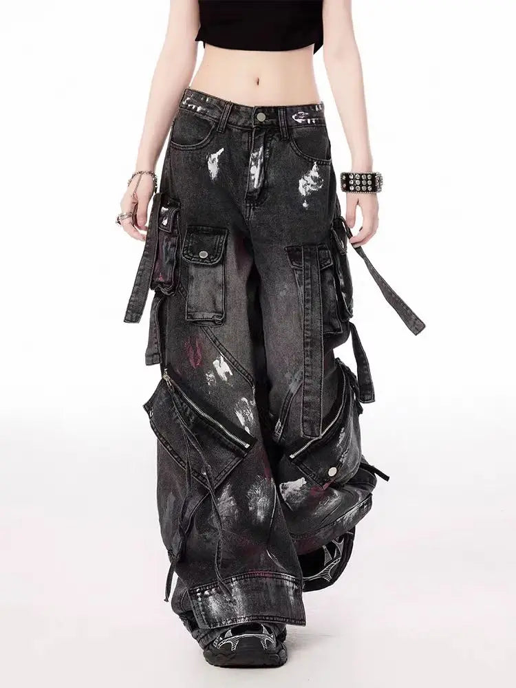 Y2K Harajuku Gothic Wide Leg Jeans – Multi-Pocket