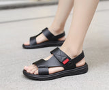 Mens Leather Slippers Comfortable Breathable Summer Big Size Sandals for Men with Soft Sole