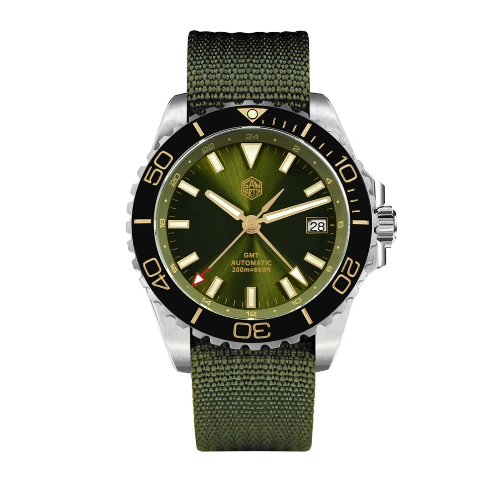 San Martin 39mm Diver GMT Watch Enamel Dial NH34 Stainless Steel Luxury Men Watch Automatic Mechanical Sapphire Luminous SN0136