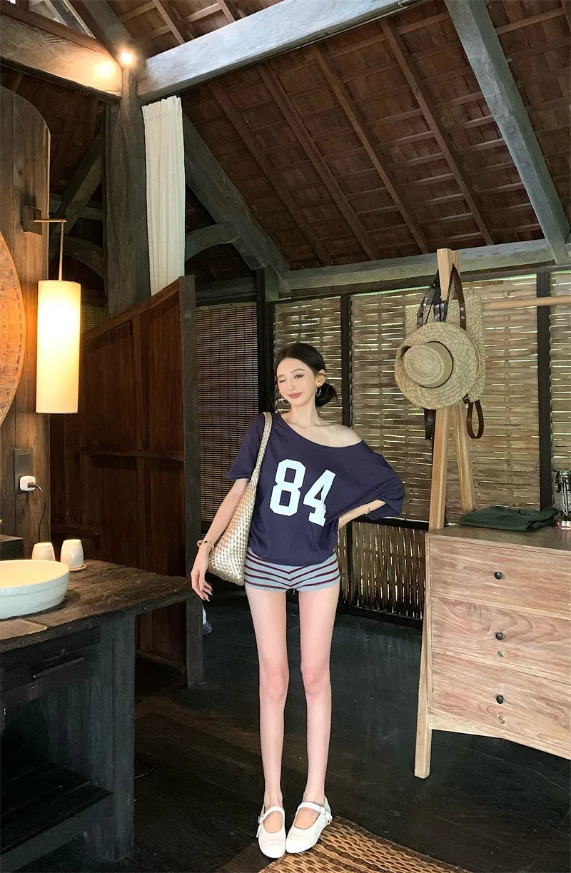 Vintage Print One-Shoulder Tee