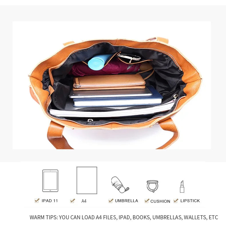 Women's Large Capacity Cowhide Handbag Female Retro Fashion Luxury Bags Ladies Real Natural Cow Leather Shoulder Bag for Lady