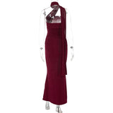 Elegant Halter Ruched Backless Maxi Dress