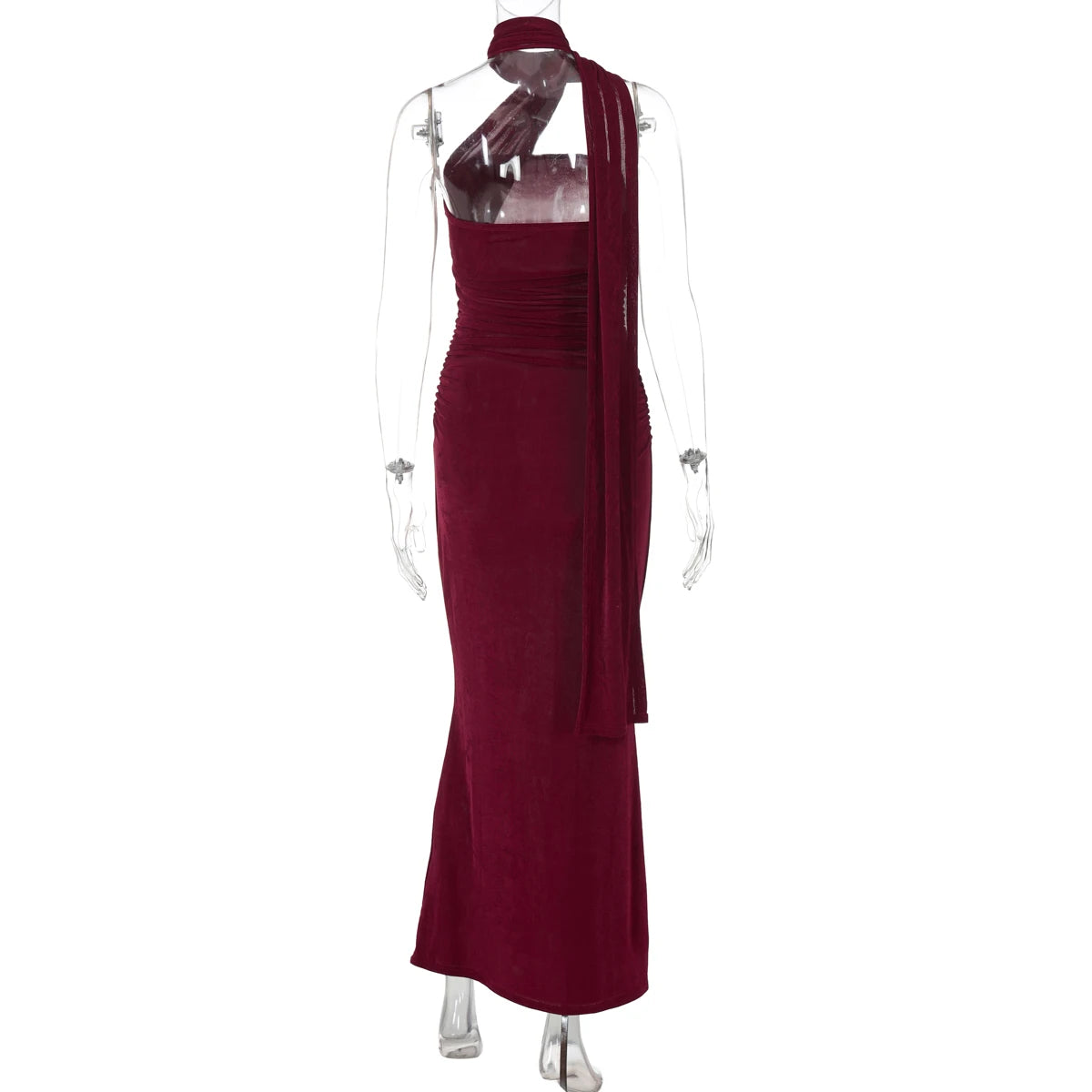 Elegant Halter Ruched Backless Maxi Dress
