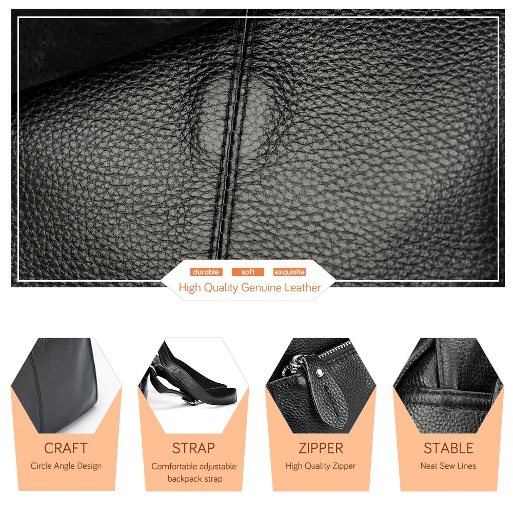 Zency Stylish White Black Genuine Leather Women Backpack A++ Quality Anti-theft Large Capacity Knapsack Travel Designer Rucksack