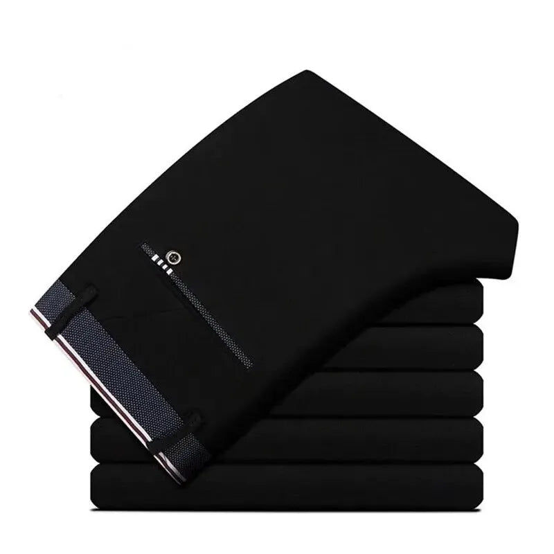 Men's Elastic Straight Pants Business Casual Long Suit Pants Male Formal Trousers Solid Colors Black BLue
